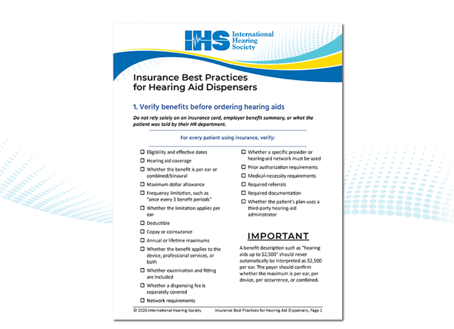 IHS Insurance Best Practices for Hearing Aid Dispensers checklist