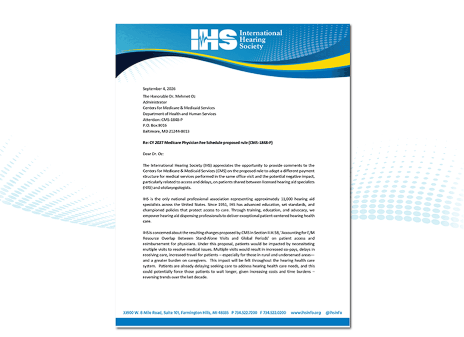 IHS letter regarding proposed CMS rule on audioprosthology title