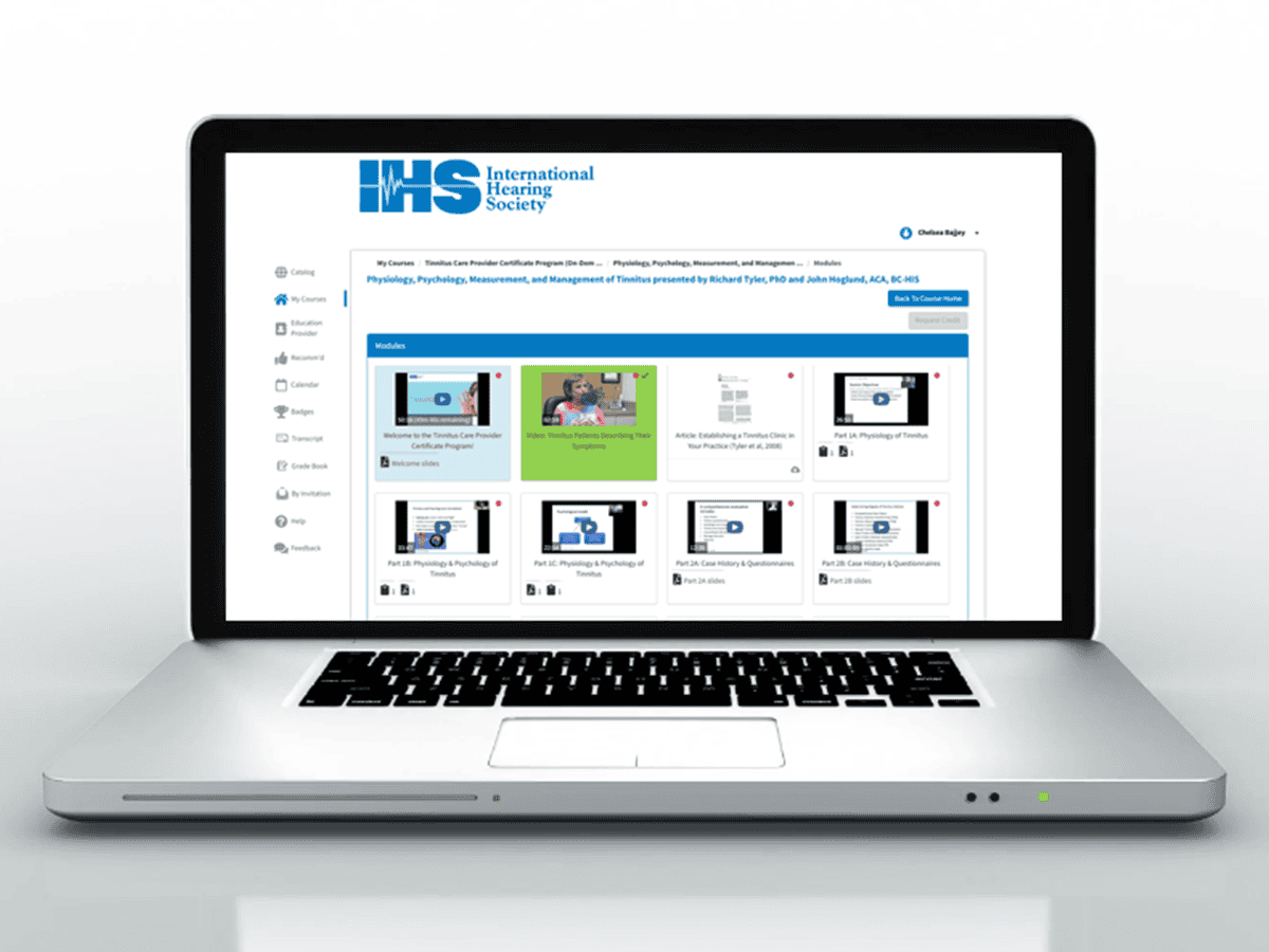 Preview of the on-demand screen of the Tinnitus Care Provider Program on a computer