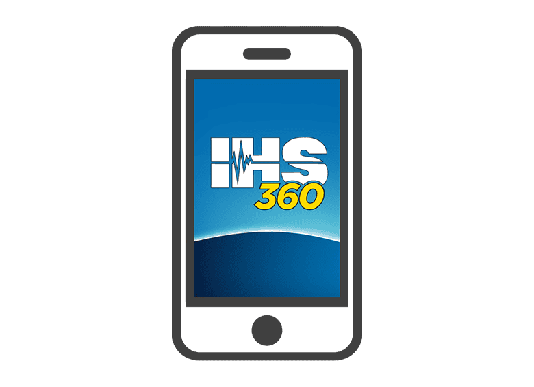 IHS 360 mobile app interface on smartphone screen.