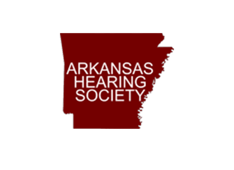Arkansas Hearing Society logo with state outline and text.