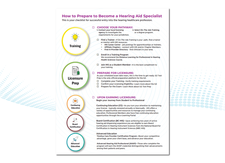 First page of the how to prepare to become a hearing aid specialist resource