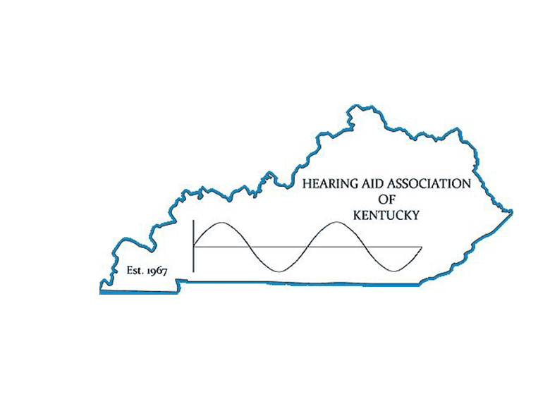 Kentucky Hearing Aid Association logo with state outline and hearing aid symbol.
