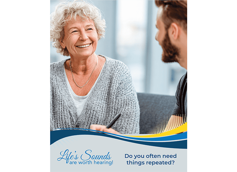 Adult woman discussing hearing health with a professional.