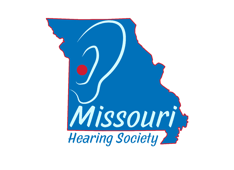 Missouri Hearing Society logo with map outline and ear icon.