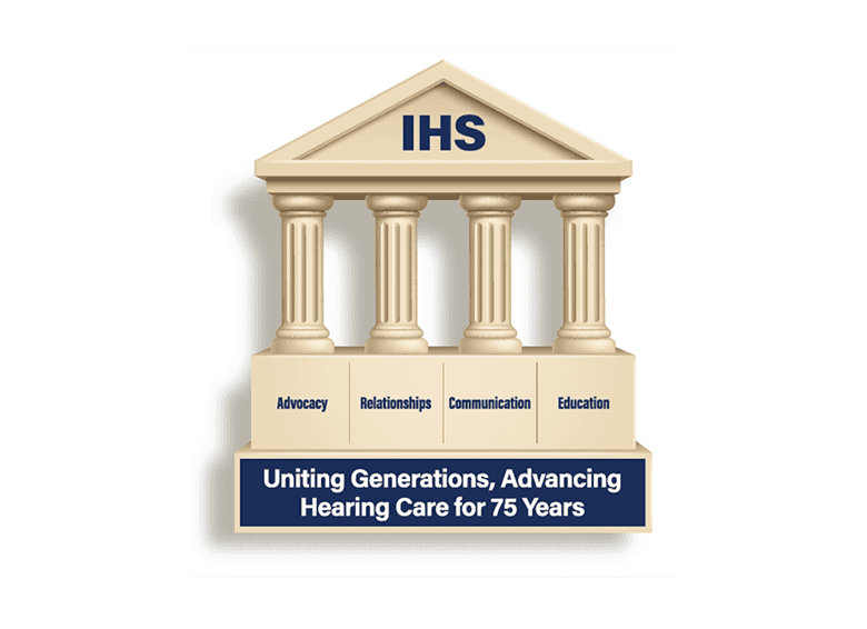 IHS logo: Advocacy, Relationships, Communication, Education. Uniting Generations, Advancing Hearing Care for 75 Years.