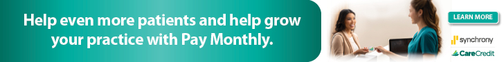Ad for Pay Monthly with CareCredit, helping patients and practice growth