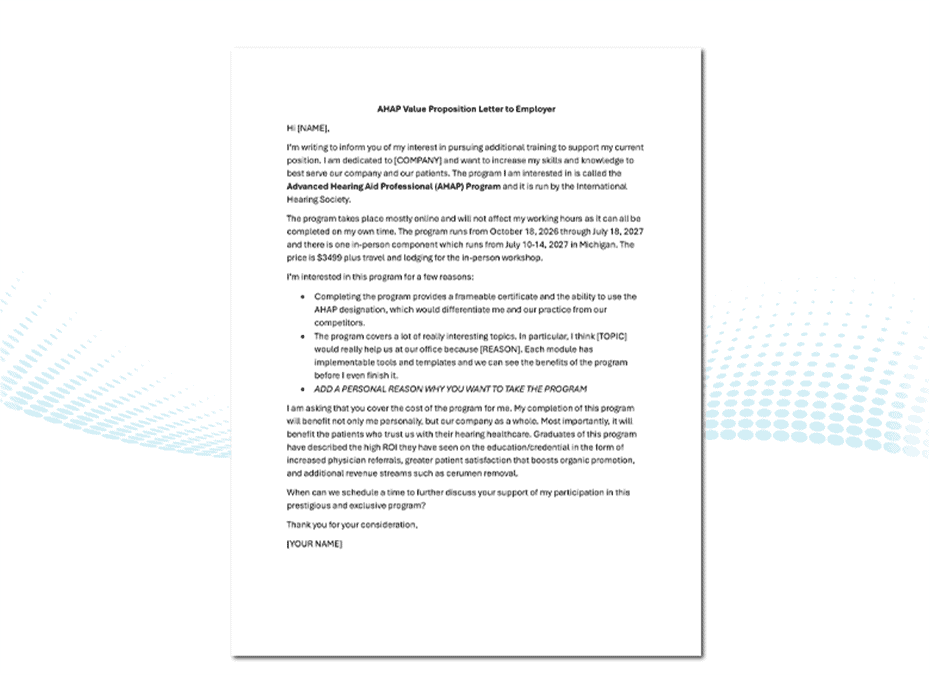 AHAP Value Proposition Letter to Employer