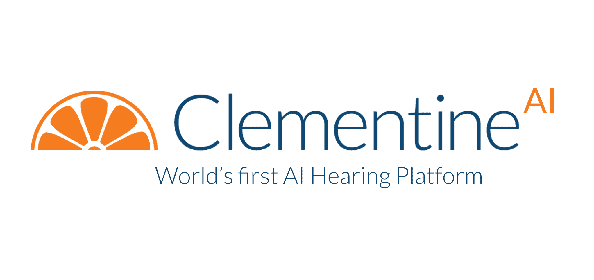 ClementineAI Logo 2025 Wide Clementine AI logo featuring an orange slice and text "World's first AI Hearing Platform