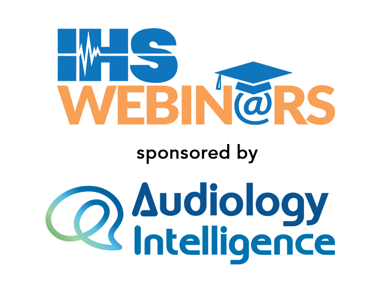 IHS Webinars logo sponsored by Audiology Intelligence, featuring a graduation cap.